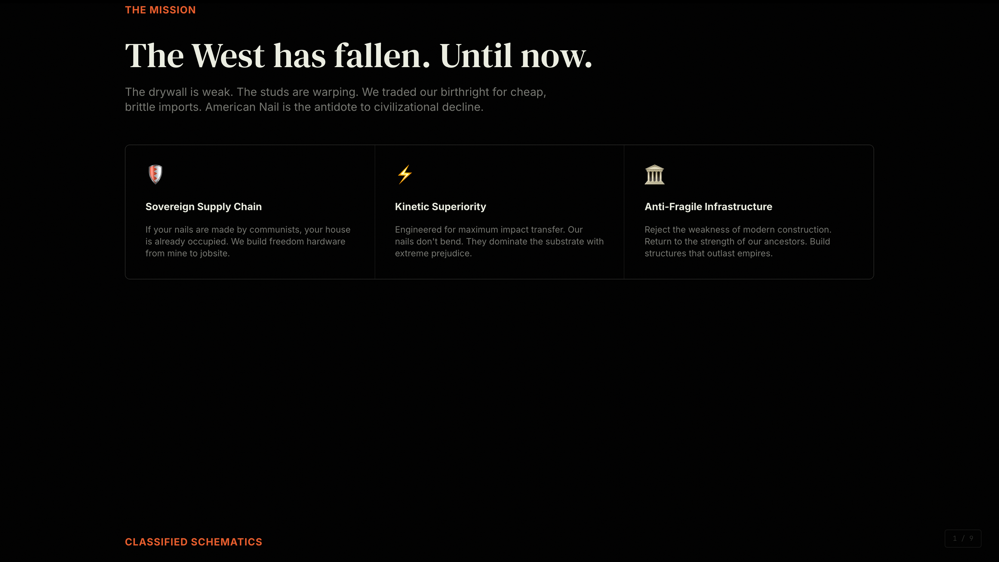 Product showcase slide with card grid layout and custom typography